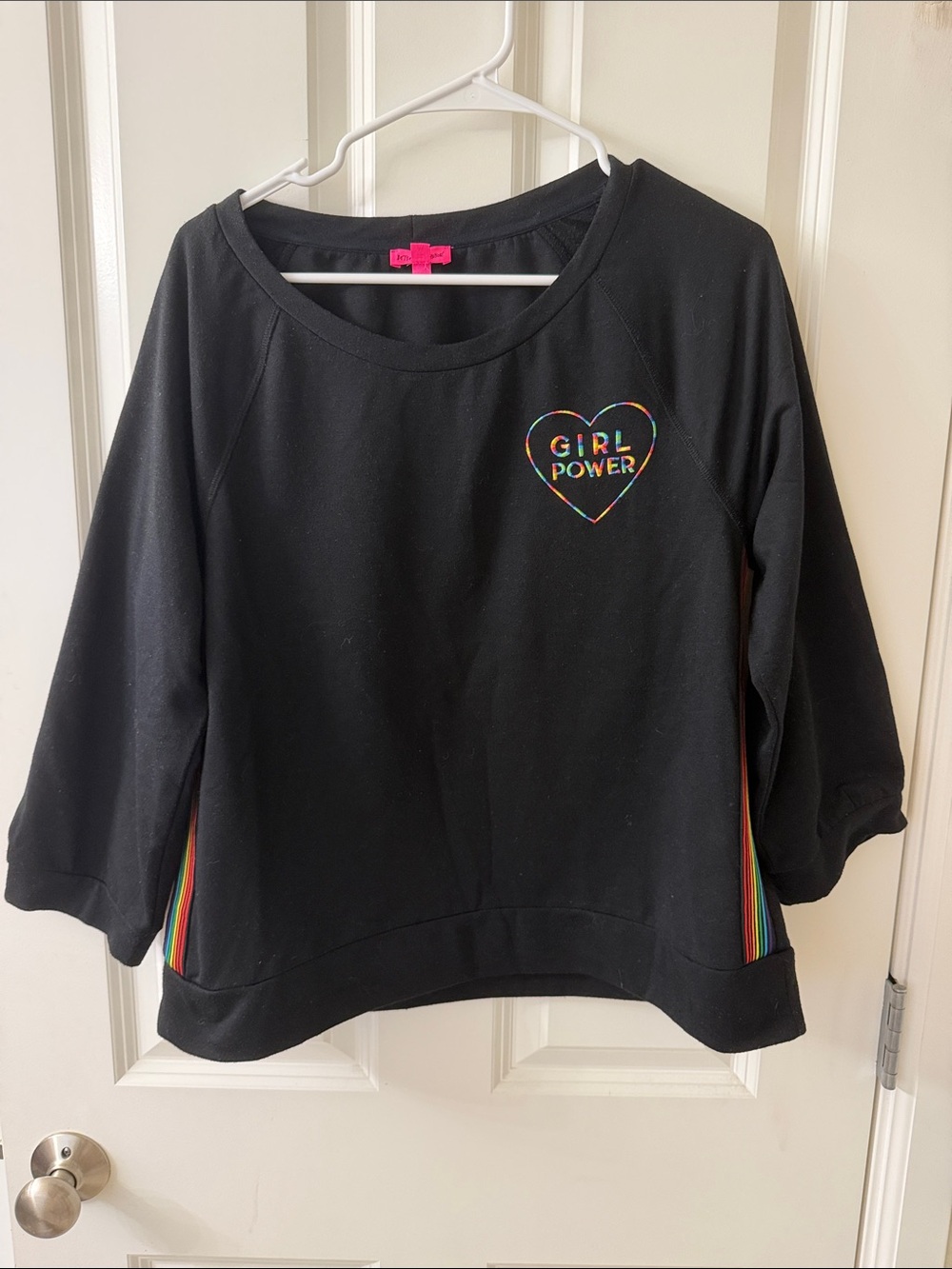 Betsey Johnson Black Sweatshirt with Rainbow Heart 'Girl Power'
